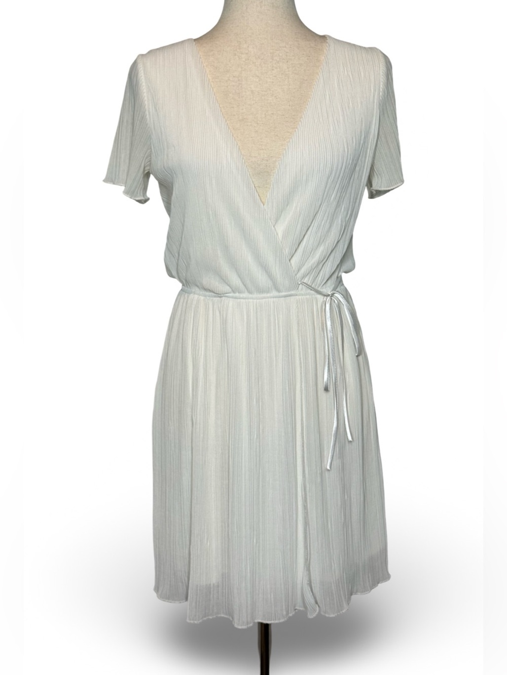 Leith White Pleated Faux Wrap Midi Dress Women’s SZ S